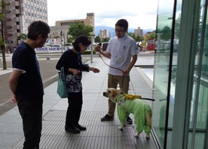 盲導犬とふれあう来場者